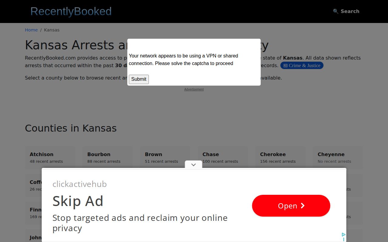 Kansas booking site inventory omitting Franklin County