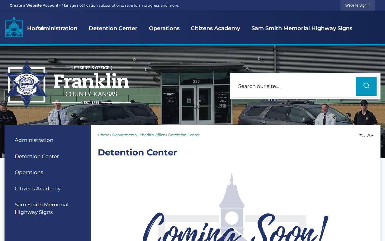Franklin County Adult Detention roster page without online search