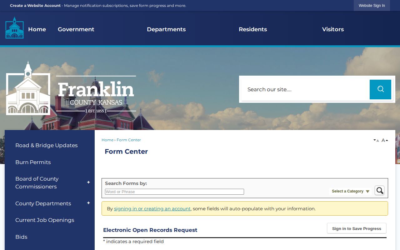 Franklin County booking record KORA request form