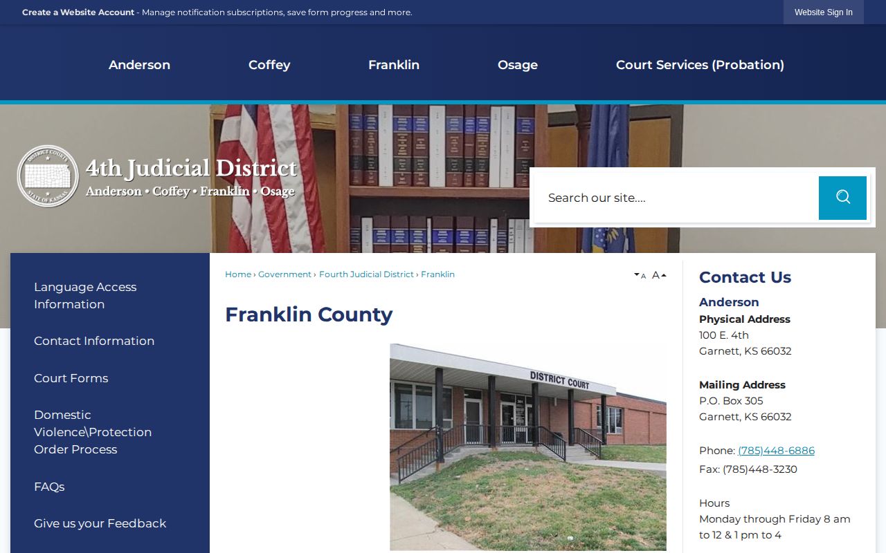 Franklin County District Court warrant case verification page
