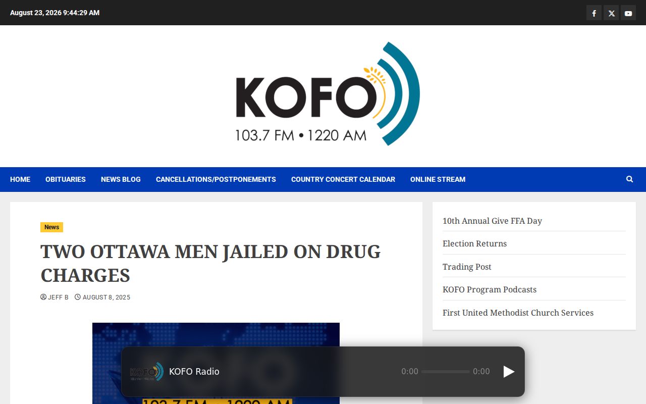 KOFO Ottawa arrest news example for Franklin County records